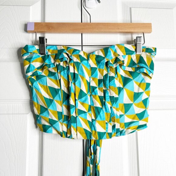 Marissa Webb Green Print Strapless Tie Waist Corset Top Women's Size 4 - Picture 1 of 13